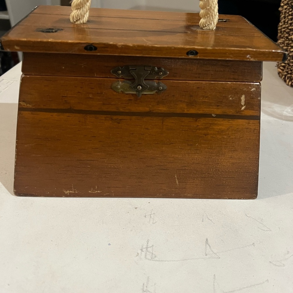 Wooden Box Purse with Rope Handles - Brown